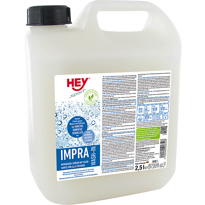 Kanister mit Impra Wash-In Textil Imprägnierer, 2.5 Liter, für Funktionsbekleidung.