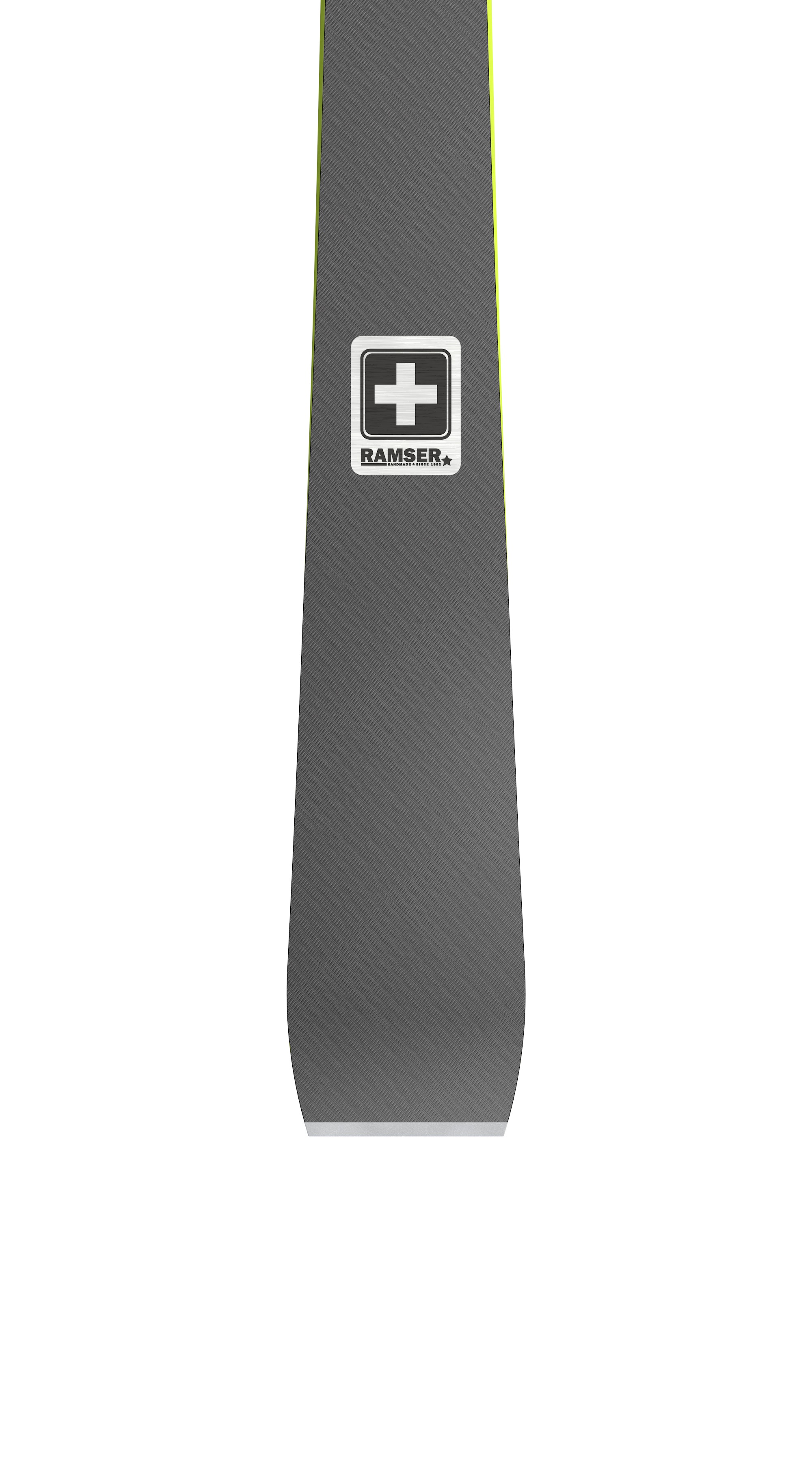Skiende Ramser Yellow Detailaufnahme Skiende Ramser Yellow mit Schweizerkreuz-Logo.