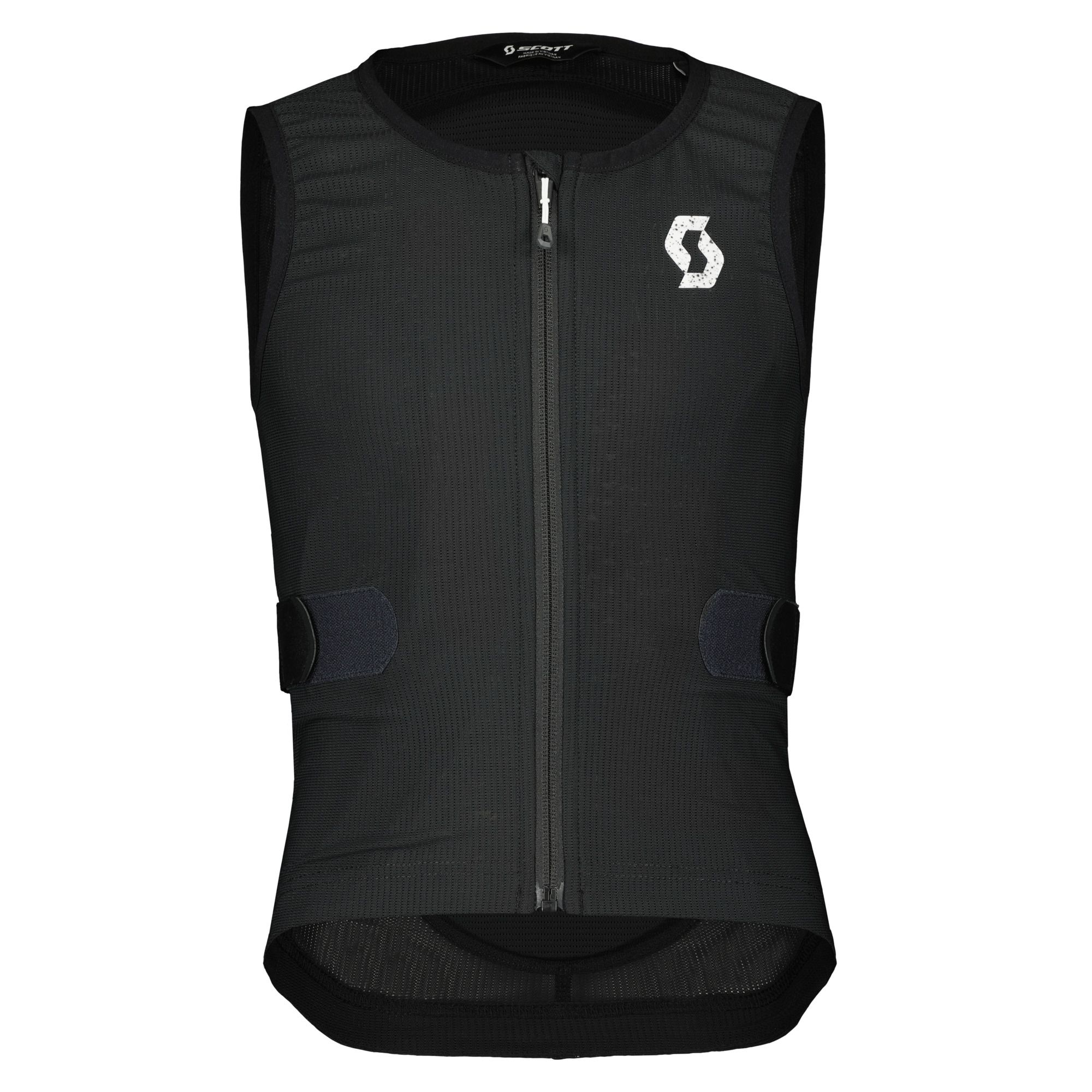 SCOTT Airflow Junior-Weste Schwarze SCOTT Airflow Junior-Weste mit Reißverschluss und Logo. Sichtbar sind seitliche Klettverschlüsse.