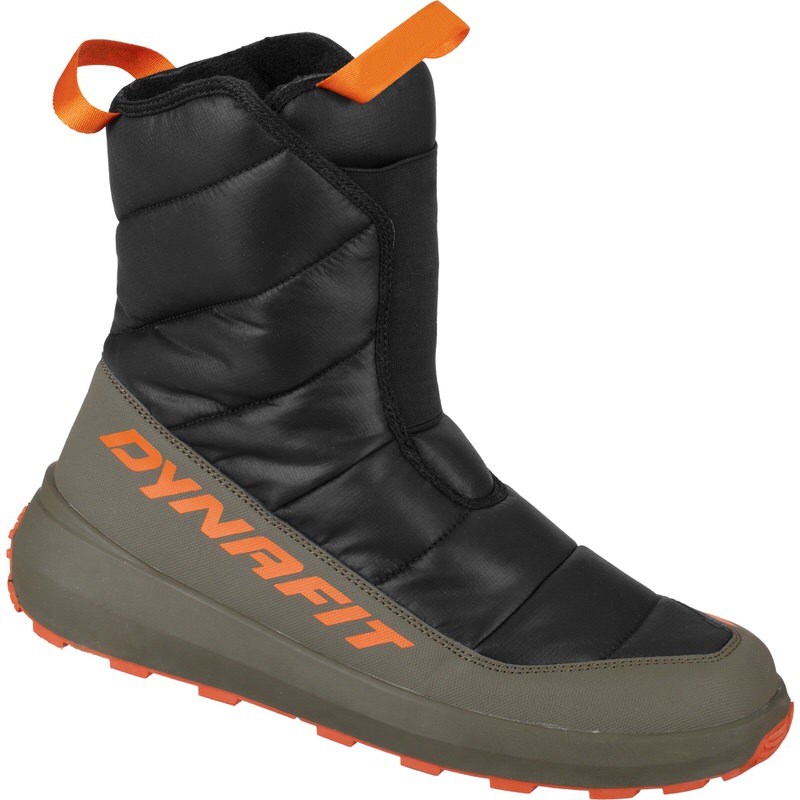 Dynafit Winter Bootie Winter Bootie: Schwarzer, gesteppter, halbhoher Schuh mit orangenen Details und "Dynafit"-Schriftzug an der Seite.