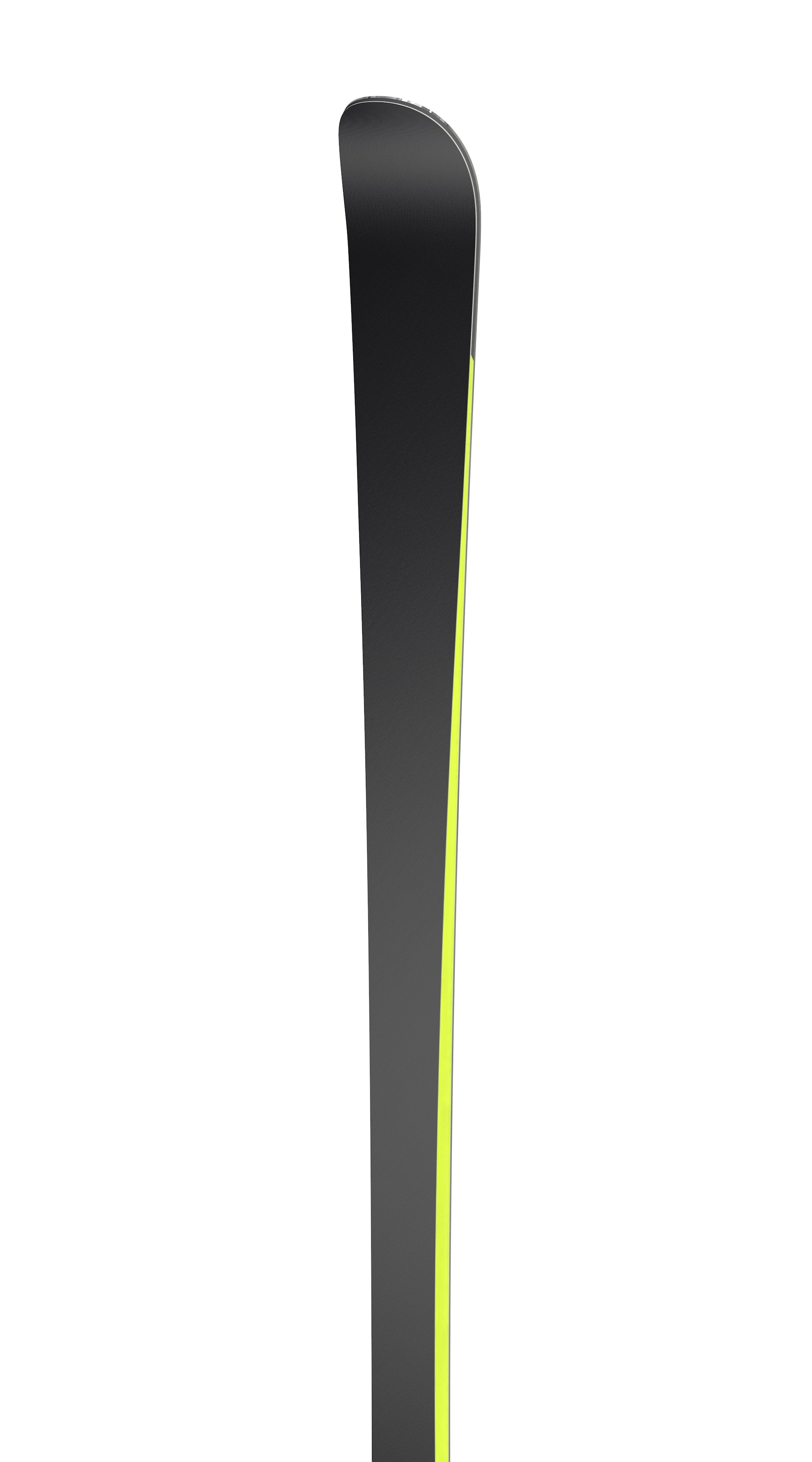 Ski Ramser Yellow GS Detailansicht Ski Ramser Yellow GS, Skiende mit gelbem Seitenstreifen vor weißem Hintergrund.