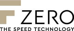 Logo "F ZERO" mit dem Slogan "THE SPEED TECHNOLOGY". "F" ist stilisiert und teils goldfarben.