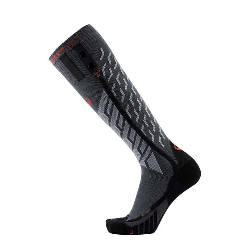Geometrische Thermosocke Eine graue, knielange Thermic Ultra Warm Performance Socke mit geometrischem Muster und schwarzer Ferse.