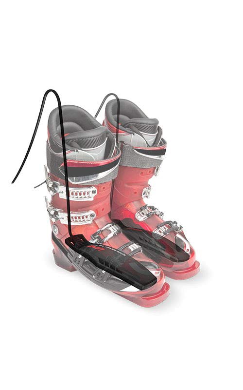 Skischuhe mit Lenz Warmer Skischuhe mit eingesetztem Lenz Space Warmer 1.0, ein Trockner mit Heizrippen und Kabel.