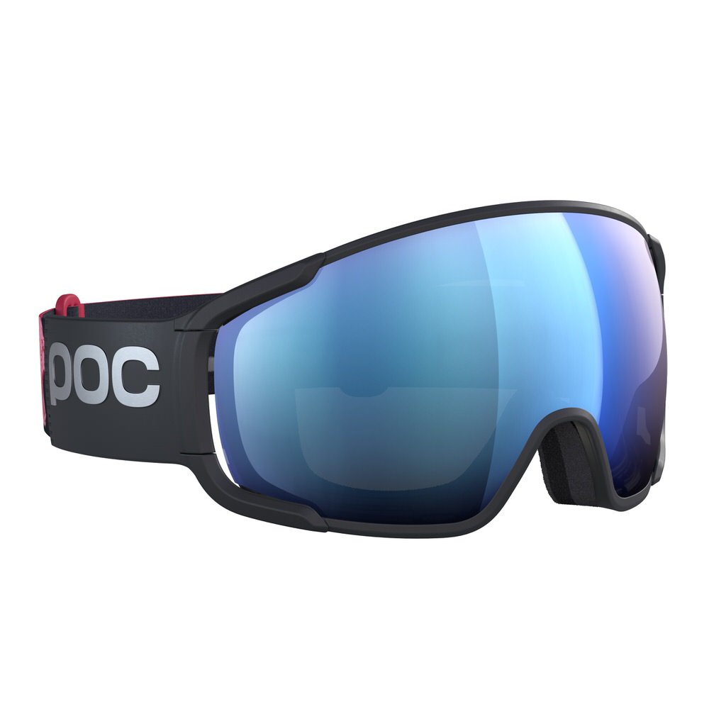 Marco Odermatt`s Poc Signature Skibrille POC Zonula Clarity Comp Skibrille in Schwarz mit blauer Linse, seitliche Ansicht.