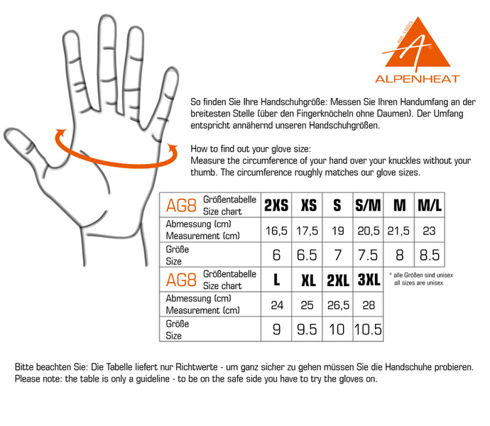 Größentabelle Fire Glove Größentabelle für Fire Glove Reloaded Handschuhe mit Hand-Illustration und Messanleitung für die richtige Größe.