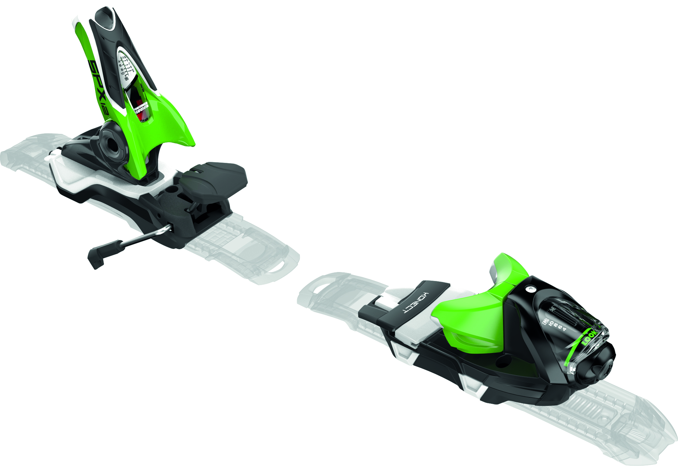 Tyrolia PRD 12 Bindung Schwarze und grüne Tyrolia PRD 12 Ski-Bindung mit Tyrolia Multiflex PR Base Platte für den Ramser Yellow Ski.