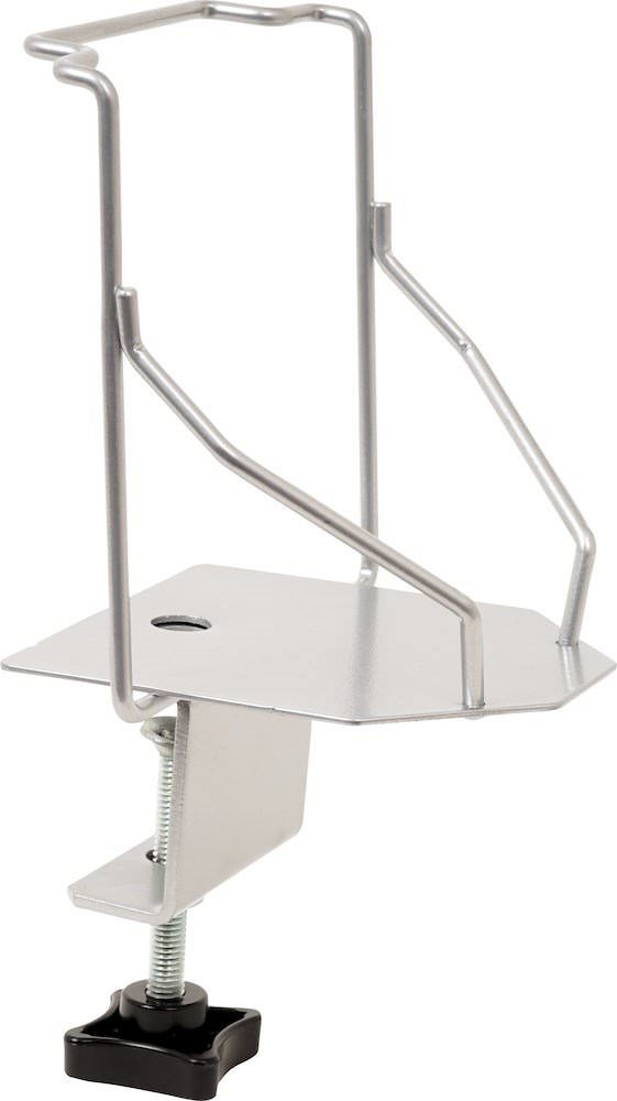 Metallhalter für Wachseisen mit Tischbefestigung und Bügel für das Eisen.