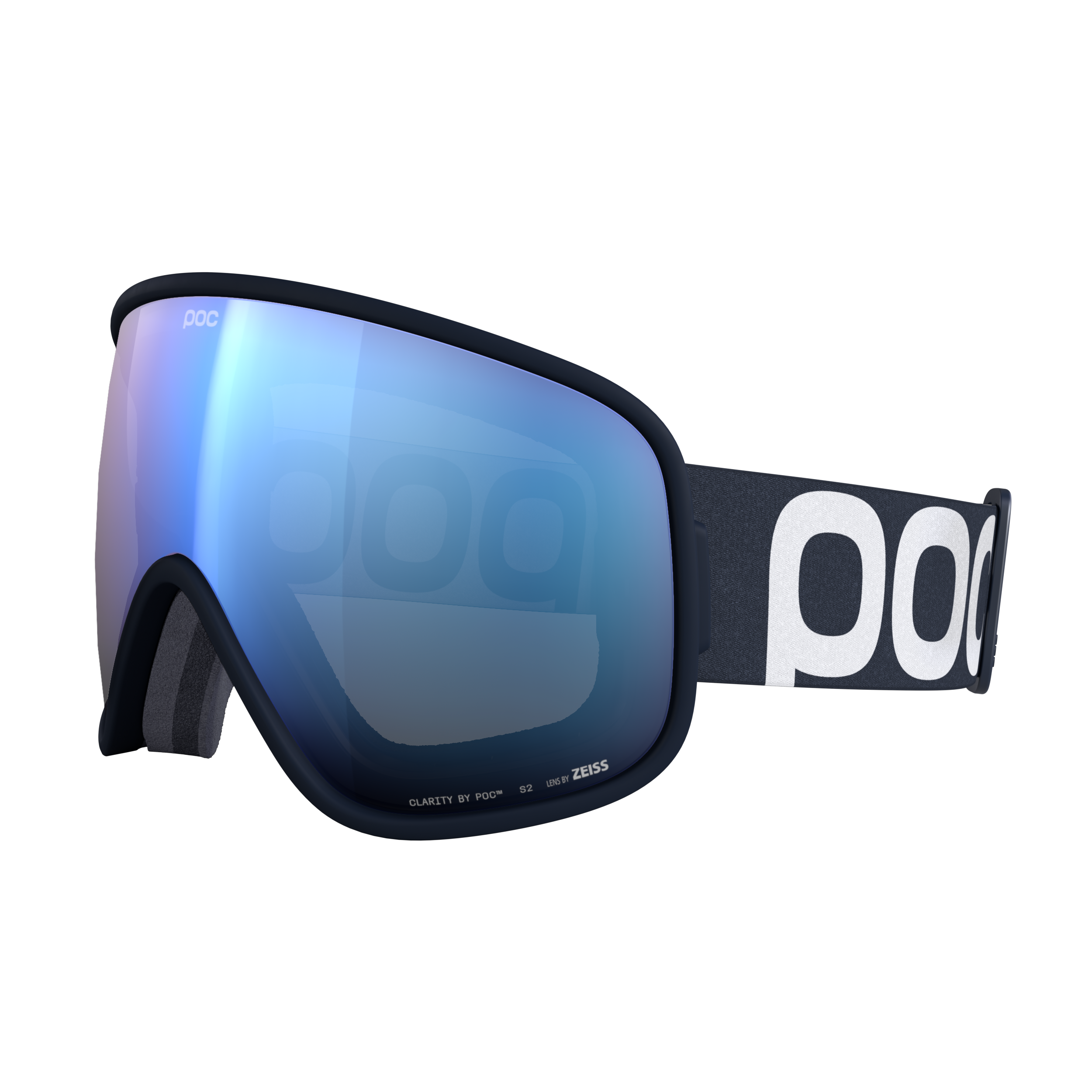 Marineblaue POC Vitrea Skibrille mit blau verspiegelter Linse, seitliche POC-Logos am Band.