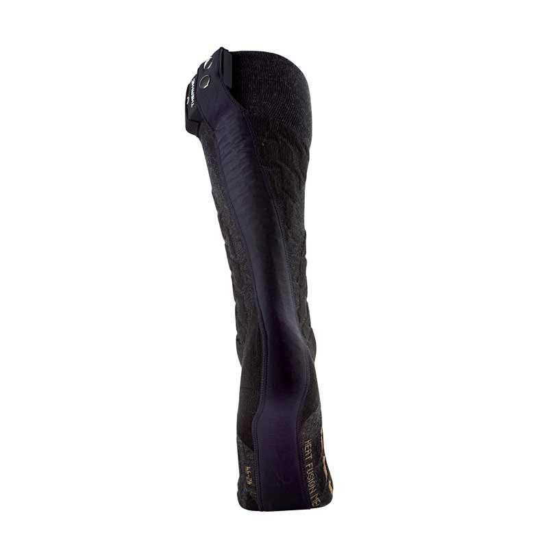 Graue Powersocks für Herren Detailaufnahme einer grauen Heat Fusion Powersocks für Herren, von der Seite, mit Akku-Befestigung.