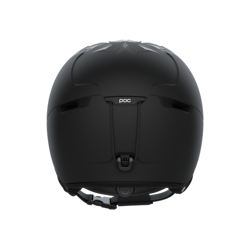 Schwarzer Skihelm Obex Pure Schwarzer Skihelm Obex Pure Odermatt Edition von hinten, mit Belüftungsöffnungen und Kinnriemen.