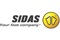 Logo von Sidas: Schriftzug "SIDAS", Slogan "Your foot company" und gelbes Symbol mit Fußabdruck.
