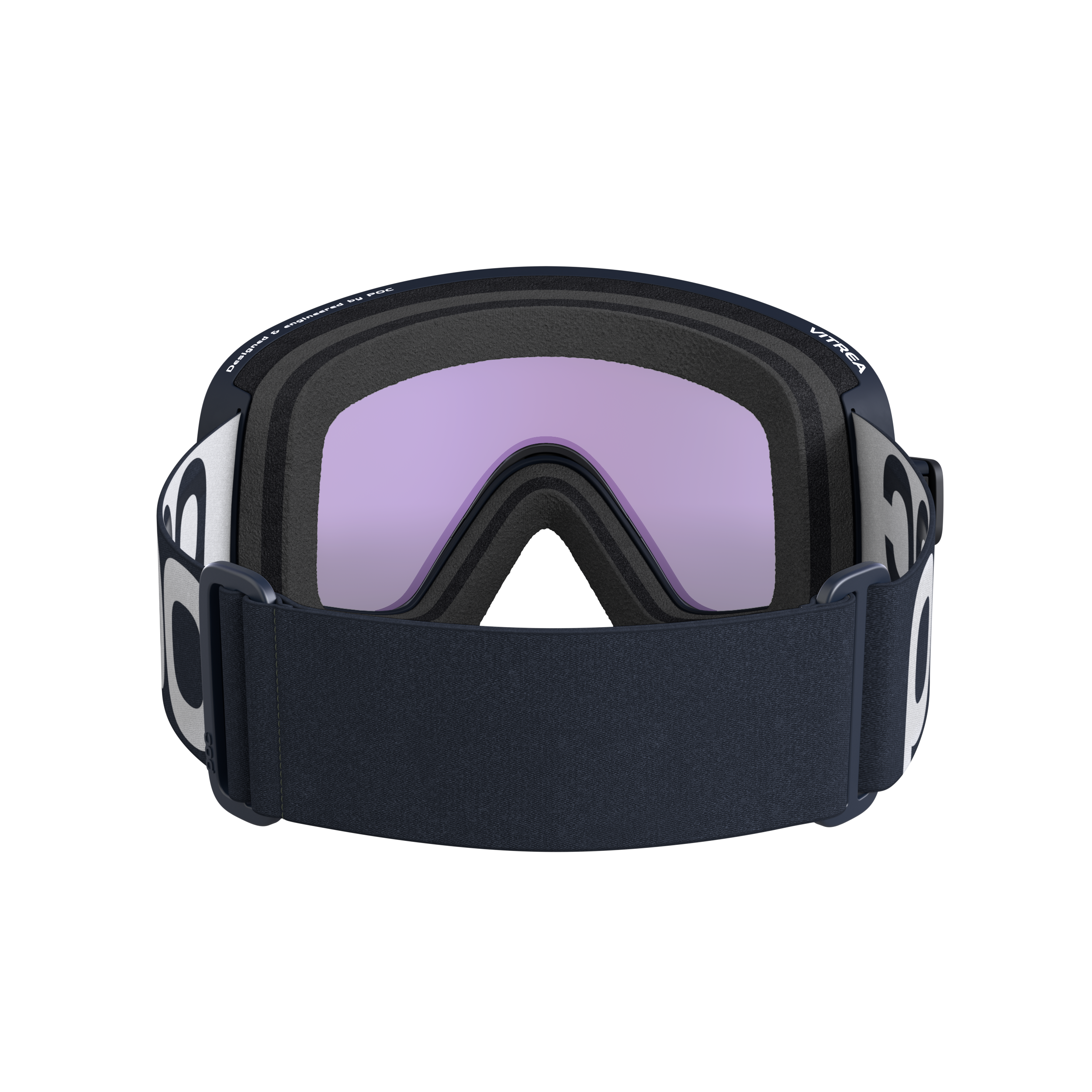 POC Vitrea Skibrille Apatite Navy Frontansicht der POC Vitrea Skibrille in Apatite Navy mit Partly Sunny Blue Linse und breitem, dunklem Kopfband.