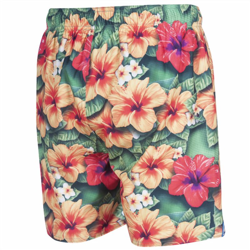 Arena Sashay Boxer en vert golf avec motif de fleurs d'hibiscus.