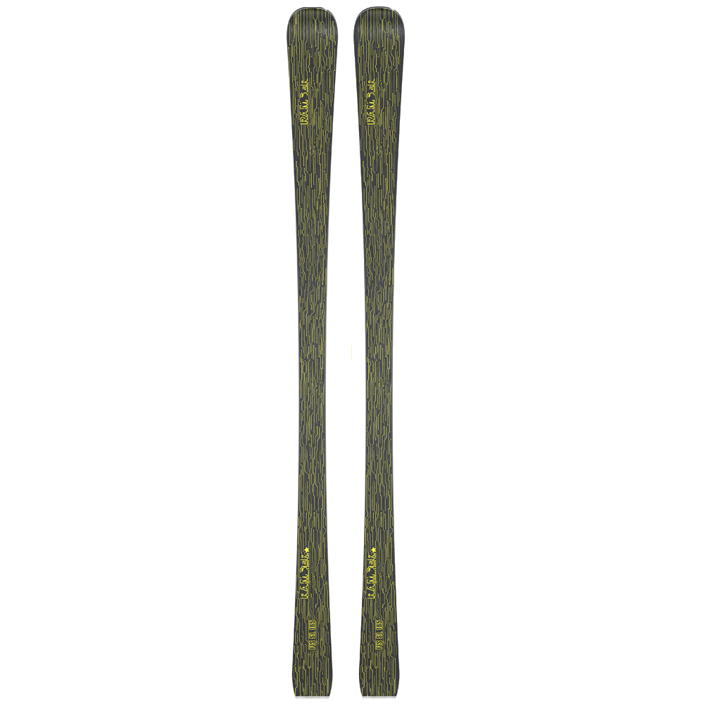 Ski Ramser FIS SL Ski Ramser FIS SL, paarweise, von oben, mit dunklem Muster und gelbem Schriftzug, im Onlineshop vor neutralem Hintergrund.