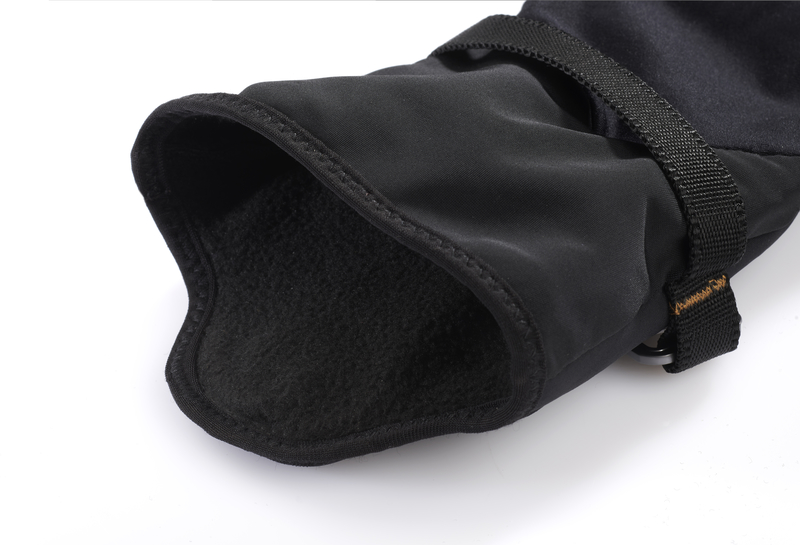 Detailansicht eines schwarzen Therm-ic Ultra Heat Liner Innenhandschuhs, Manschette mit Fleece und verstellbarem Riemen.