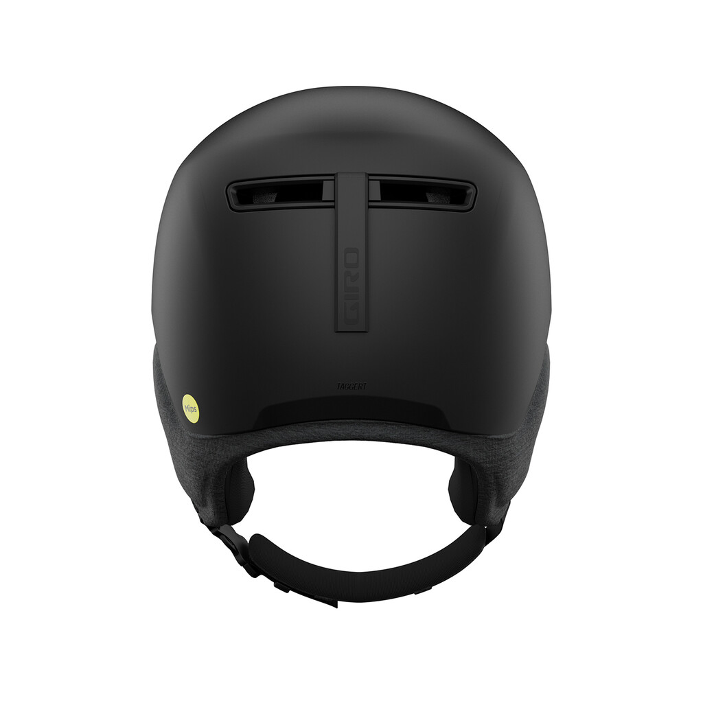 Schwarzer Giro Tagert MIPS Skihelm von hinten, mit Belüftungsschlitzen und Ohrenpolstern.