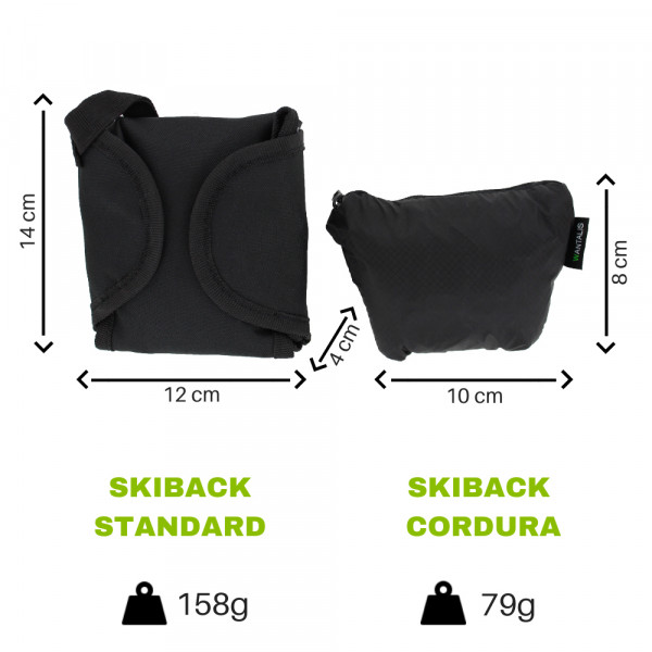 Skiback Vergleich Standard vs. Cordura Vergleich Skiback Standard und Cordura Light: Abmessungen und Gewichtsangaben.