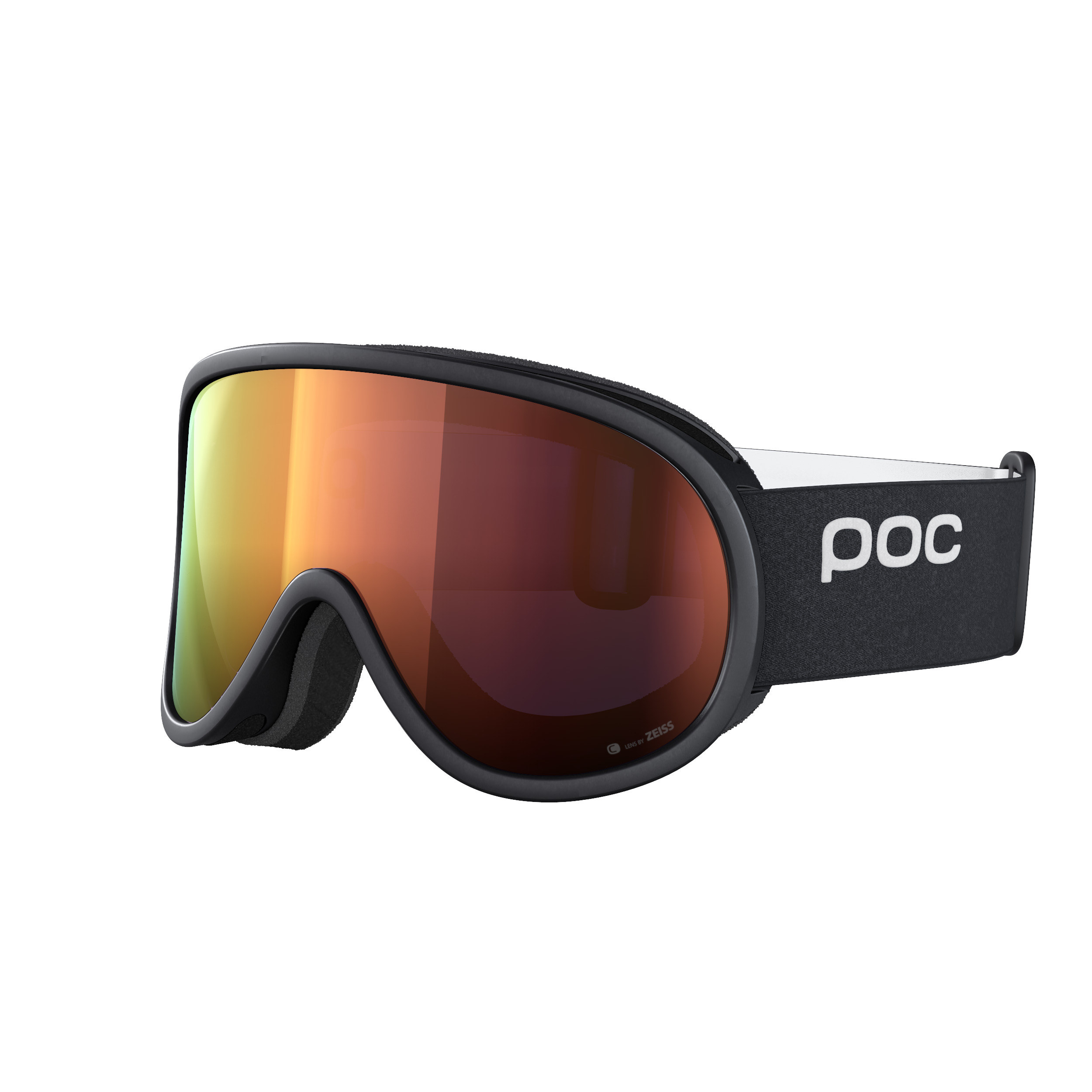 Schwarze POC Retina MID Clarity Skibrille mit orangefarbener Linse und weißem Logo auf dem Band.