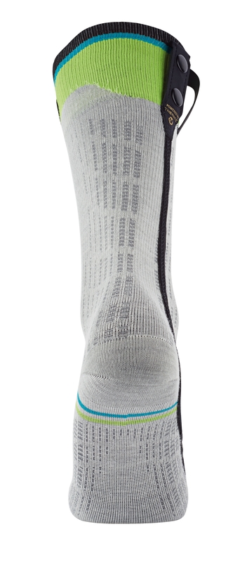 Graue Ski-Socke Graue Ski Heat Race Socke mit farbigen Bündchen und schwarzer Applikation.