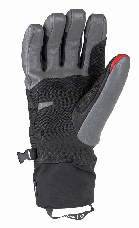Therm-ic Freeride Extra Warm Glove, Handfläche nach oben, Leder grau, Netz schwarz, Manschette schwarz.
