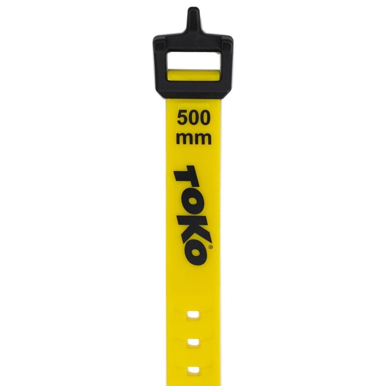 Ski Touring Strap jaune avec poignée noire, logo "Toko" et indication de longueur "500 mm".