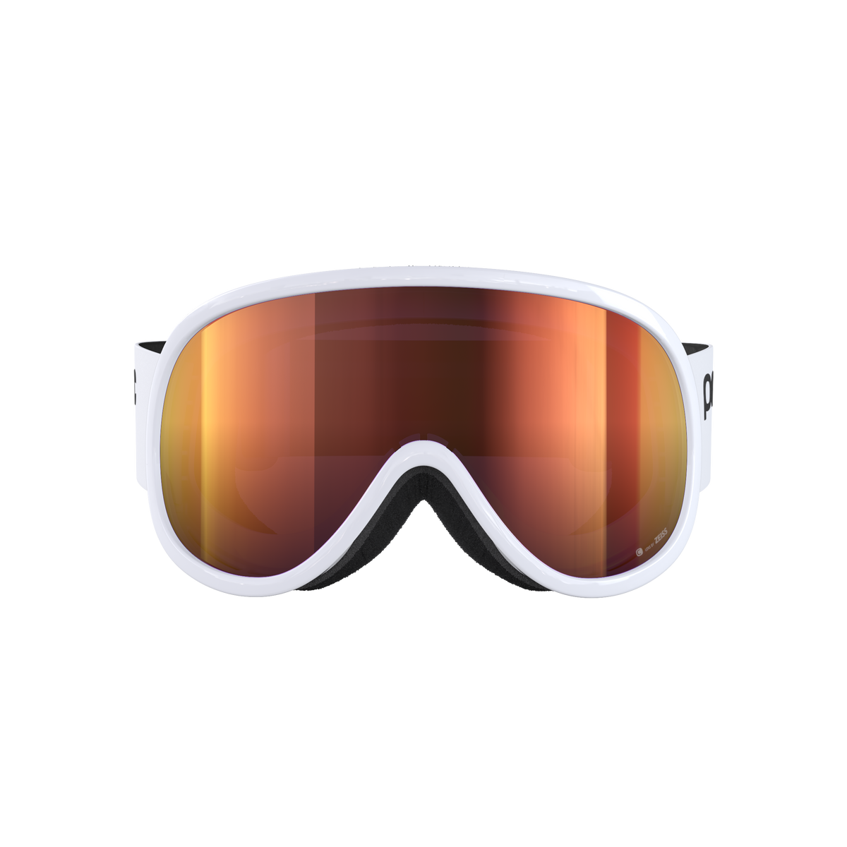 Weiße POC Retina MID Skibrille mit oranger Clarity-Linse von vorn.