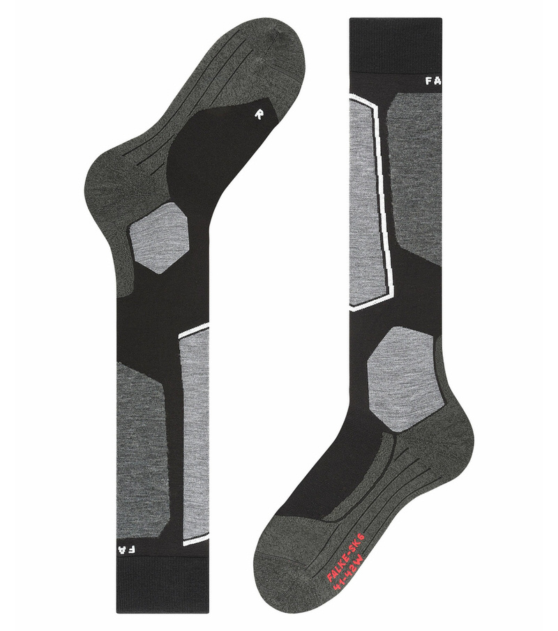Mi-bas noirs et gris Falke SK6 Skiing avec rembourrage et motif gris.