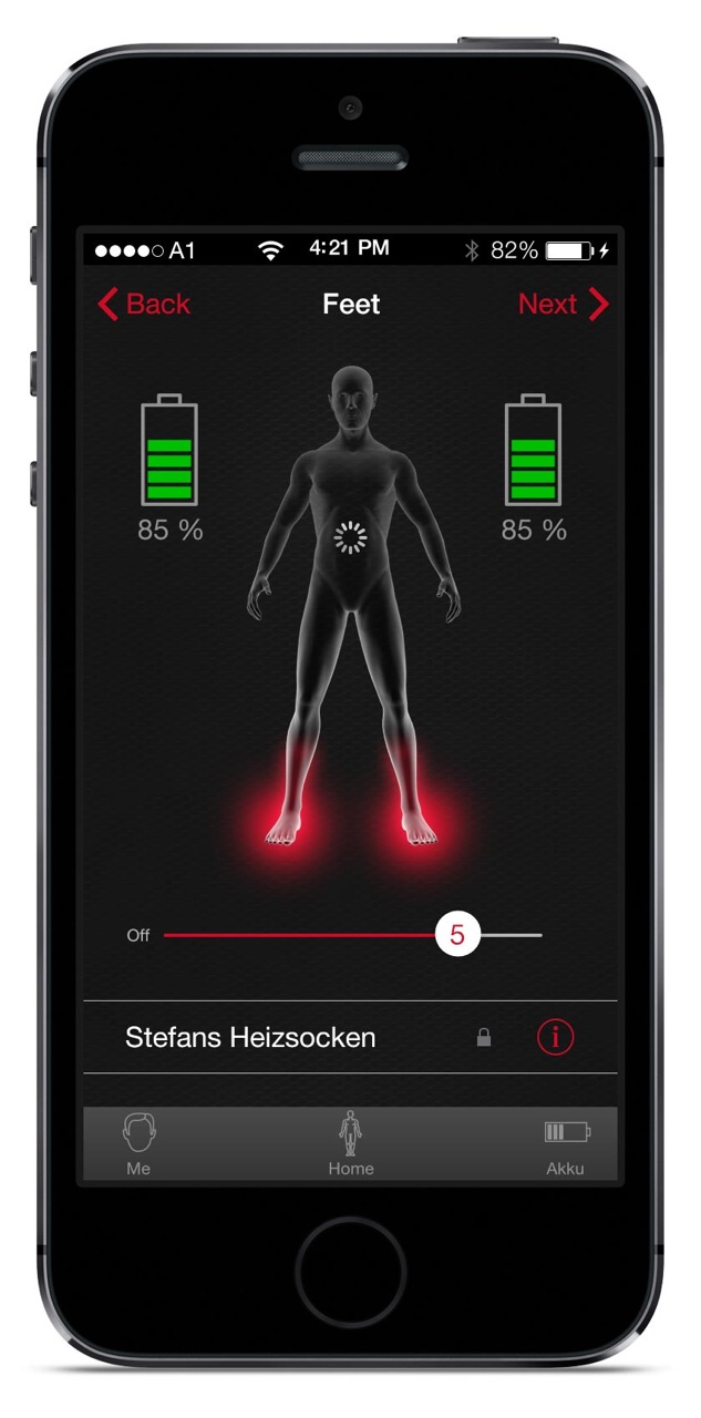Lenz Heat Socken App Smartphone-App zur Steuerung von Lenz Heat Socken, mit Akkuanzeige und Heizstufeneinstellung.
