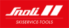 Das Logo von Snoli Skiservice Tools auf rotem Hintergrund, in weißer Schrift.