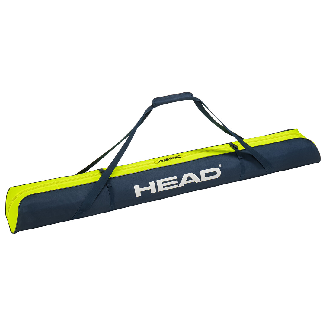 Head Single Skibag Short in blau und gelb mit Tragegurten.