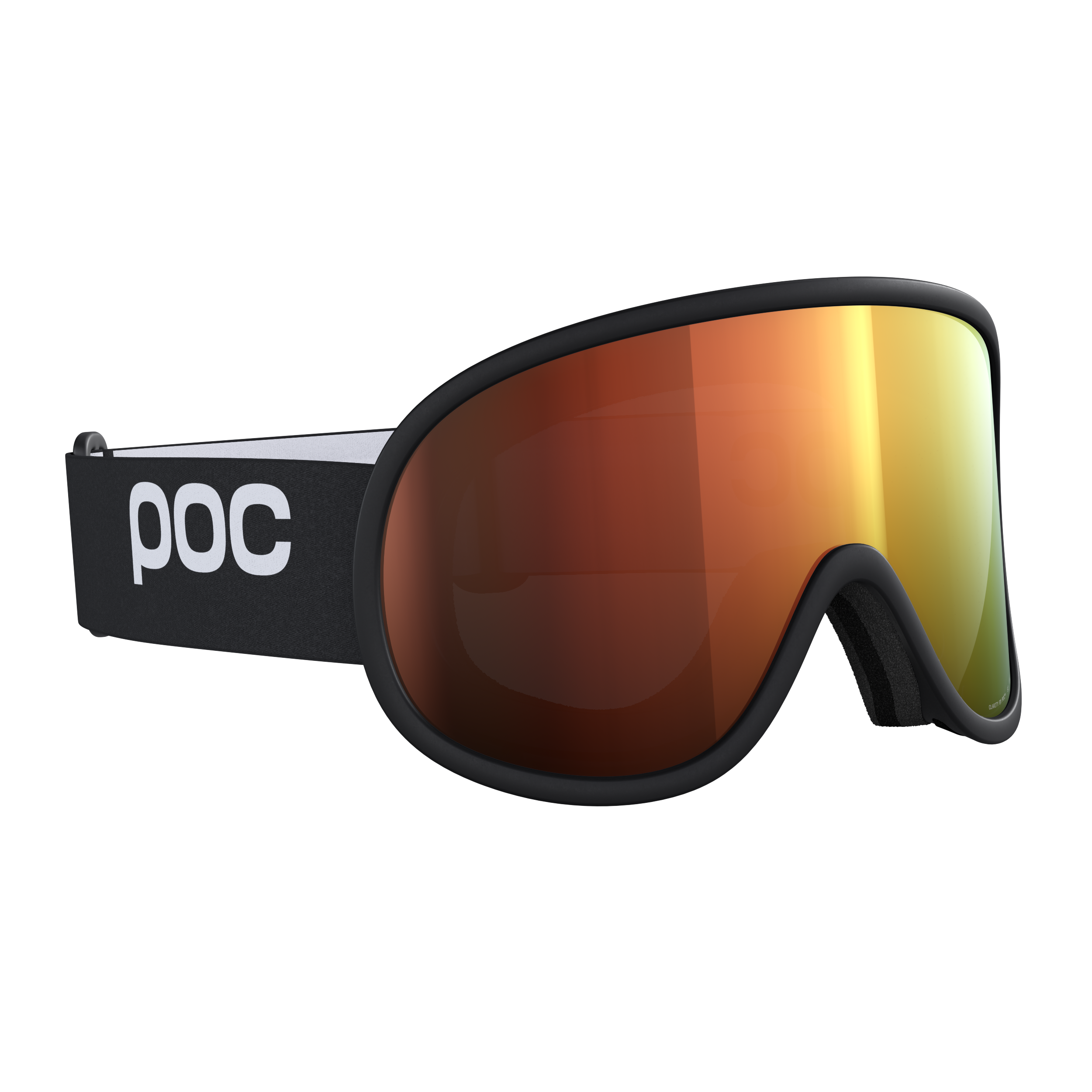 Schwarze POC Retina Skibrille mit orangefarbener zylindrischer Linse, seitliche Ansicht.