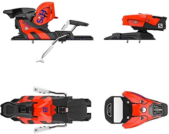 Ski-Bindungen, Salomon STH 13, aus verschiedenen Perspektiven, in Rot und Schwarz.