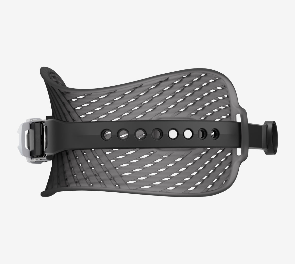 Union Atlas Pro Schwarz Union Atlas Pro Black Knöchel-Strap Detail, transparentes Muster und schwarze Schnalle auf weißem Hintergrund.
