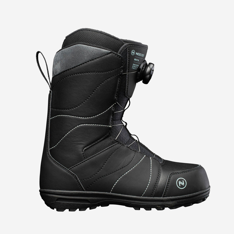 Nidecker Maya Snowboard-Boot Schwarzer Nidecker Maya Snowboard-Boot mit Boa Schnürsystem, Seitenansicht.
