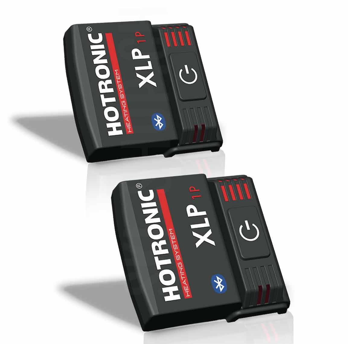 Hotronic XLP 1P BT Akkupacks Zwei Hotronic XLP 1P BT Akkupacks für Heizsocken, in Schwarz und Rot, mit Bluetooth Symbol.