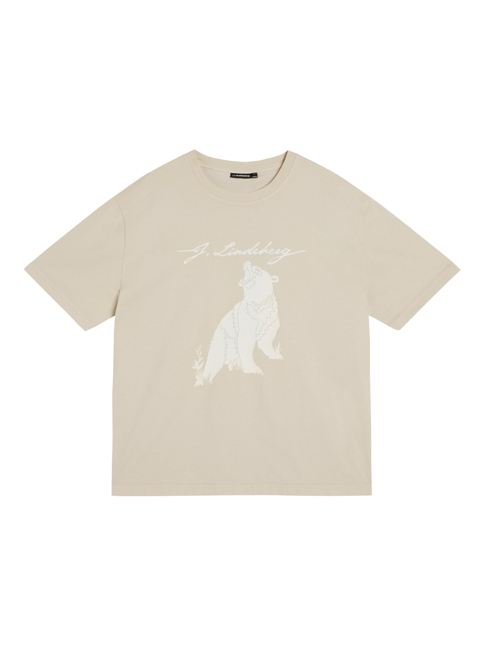 Hellgraues T-Shirt mit Bären-Print und "J.Lindeberg"-Schriftzug.