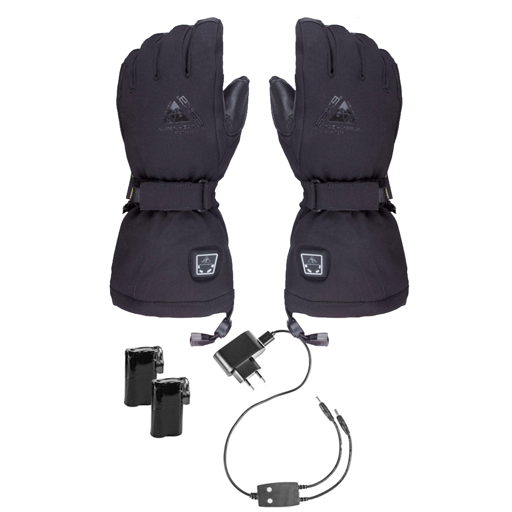 Schwarze Fire Glove Reloaded beheizbare Handschuhe mit Akkus, Ladegerät und Steuerung.