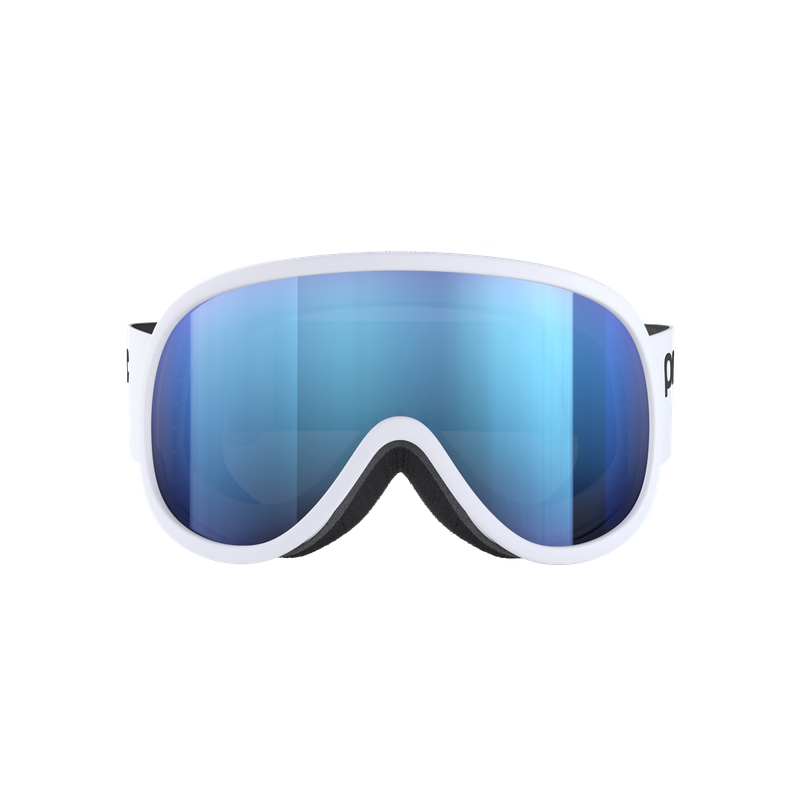 Weiße POC Skibrille Weisse POC Retina Mid Skibrille mit blauer zylindrischer Linse, Frontansicht.