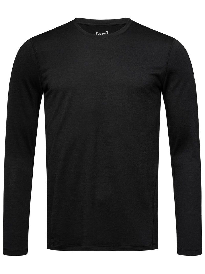 Schwarzes Super.Natural M Base LS 175 Longsleeve, von vorne, mit Rundhalsausschnitt und langen Ärmeln.