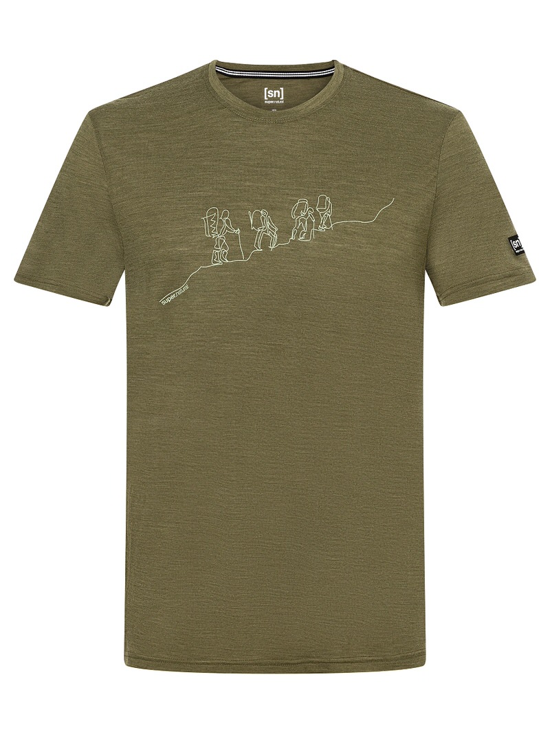 Olivegrünes Hiking T-Shirt mit Bergsteiger-Print.