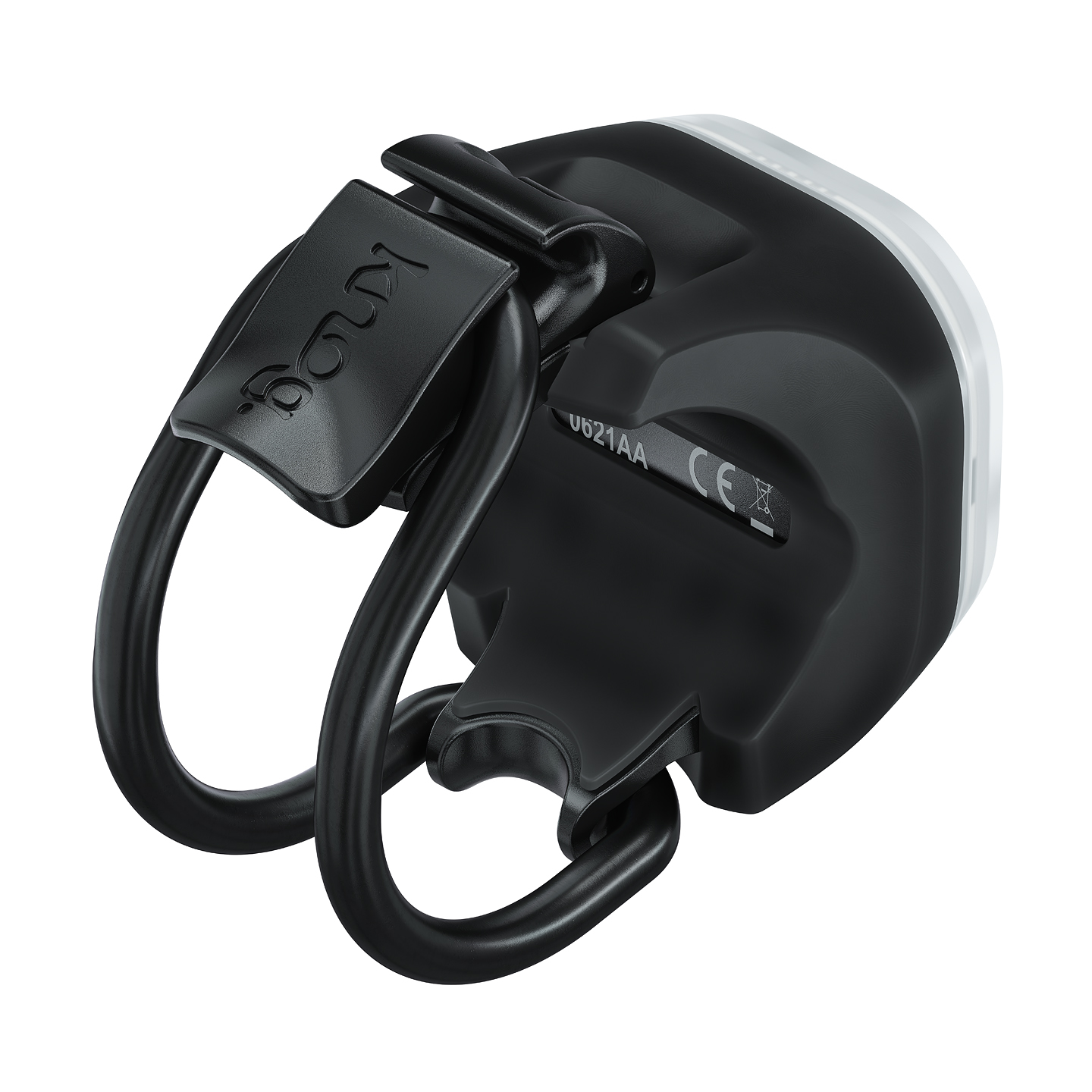 Schwarzer Blinder Mini Square Scheinwerfer mit flexibler Silikonhalterung von Knog.