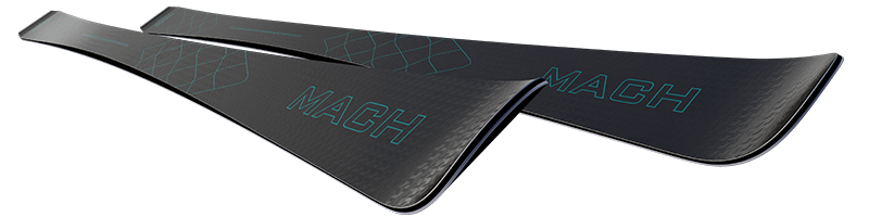 MACH RAPTOR GT Ski Dunkle MACH RAPTOR GT Ski mit türkisfarbenem "MACH" Schriftzug und geometrischem Muster im vorderen Bereich.