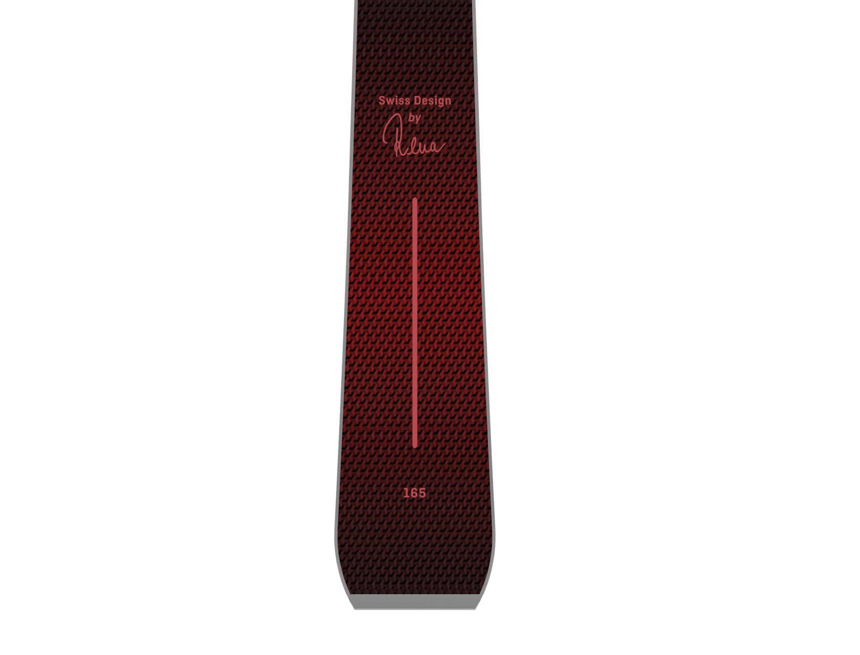 RED SL LTD Ski Detail Detailansicht des RED SL LTD Skis mit rotem Muster, Schriftzug und einer roten vertikalen Linie.