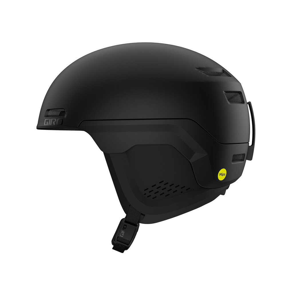 Mattschwarzer Skihelm Mattschwarzer Ski- und Snowboardhelm Giro Owen Spherical MIPS, Seitenansicht.