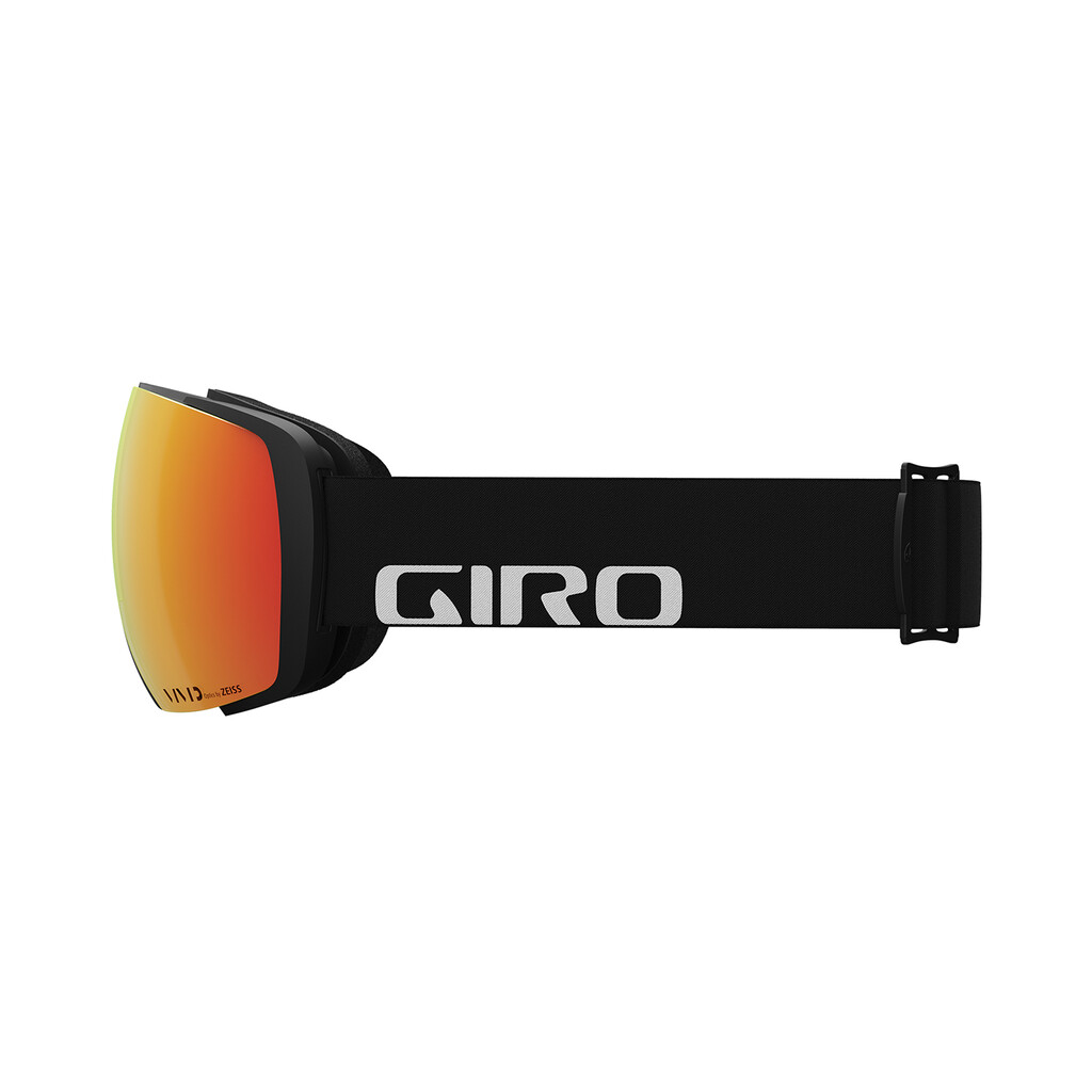 Schwarze Giro Vivid Goggle Schwarze Giro Contact Vivid Goggle mit oranger Scheibe, seitliche Ansicht.
