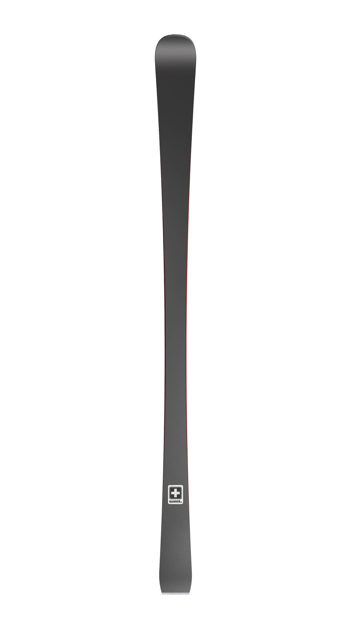 Ski Ramser RED SL Ski Ramser RED SL von vorne, grau mit roter Kante und Schweizer Kreuz Logo unten.