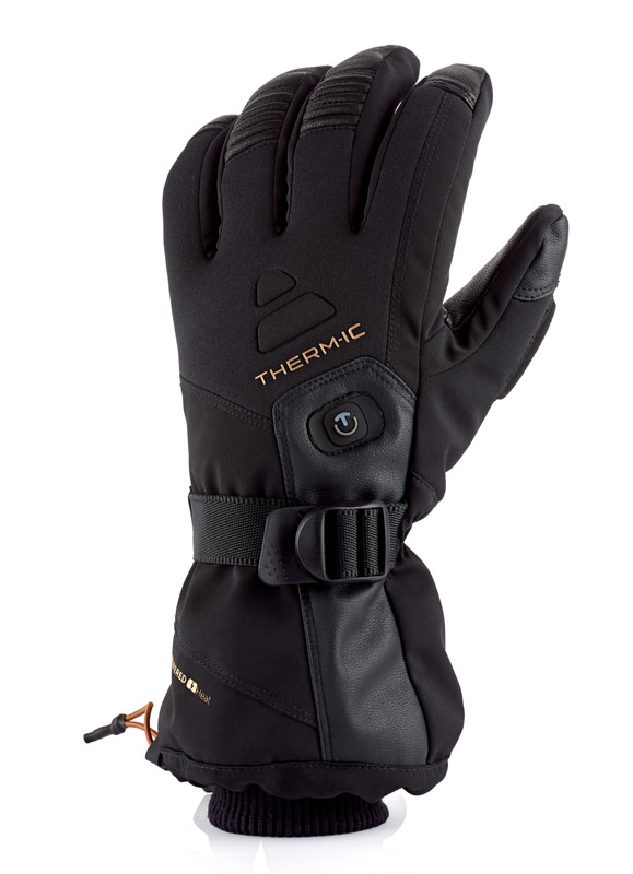 Therm-ic Heat Ultra Handschuh Schwarzer Therm-ic Heat Ultra Glove Men mit Handrücken, Handfläche, Riemen, Schnalle und Therm-ic Logo.