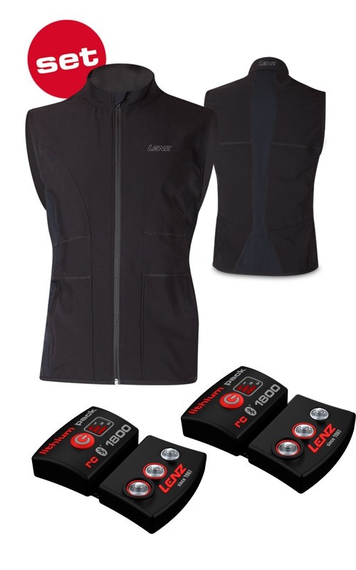 Schwarze Lenz Heat Vest 1.0 Men Set mit Reißverschluss und zwei Lithium Packs rc 1800 im Set.
