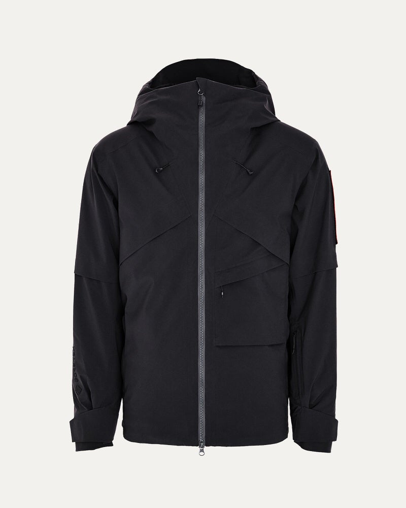 Schwarze Gore-Tex Jacke Schwarze S-1 Gore Tex 2L Stretch Insulated Jacket mit Kapuze und durchgehendem Reißverschluss.